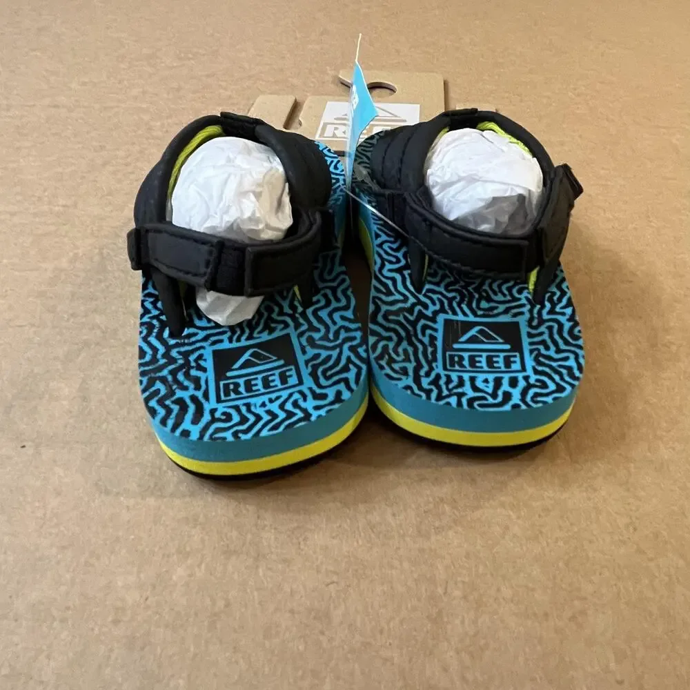 Reef Shoes Toddler Size 4 Black Blue Little Ahi Back Strap Flip Flop Sandals